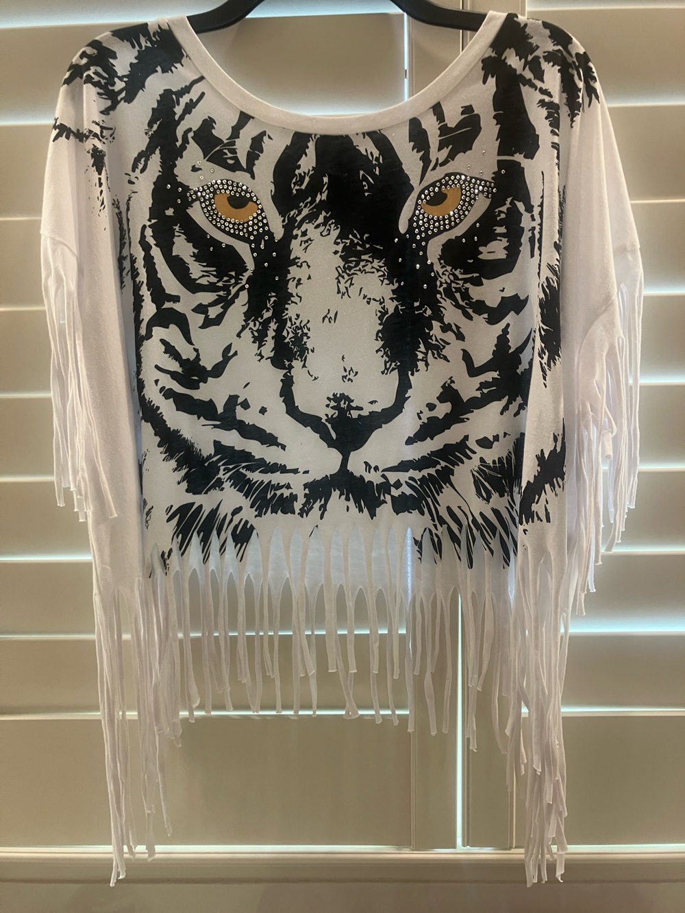Freeze White Fringe Tiger-Print Crop Top